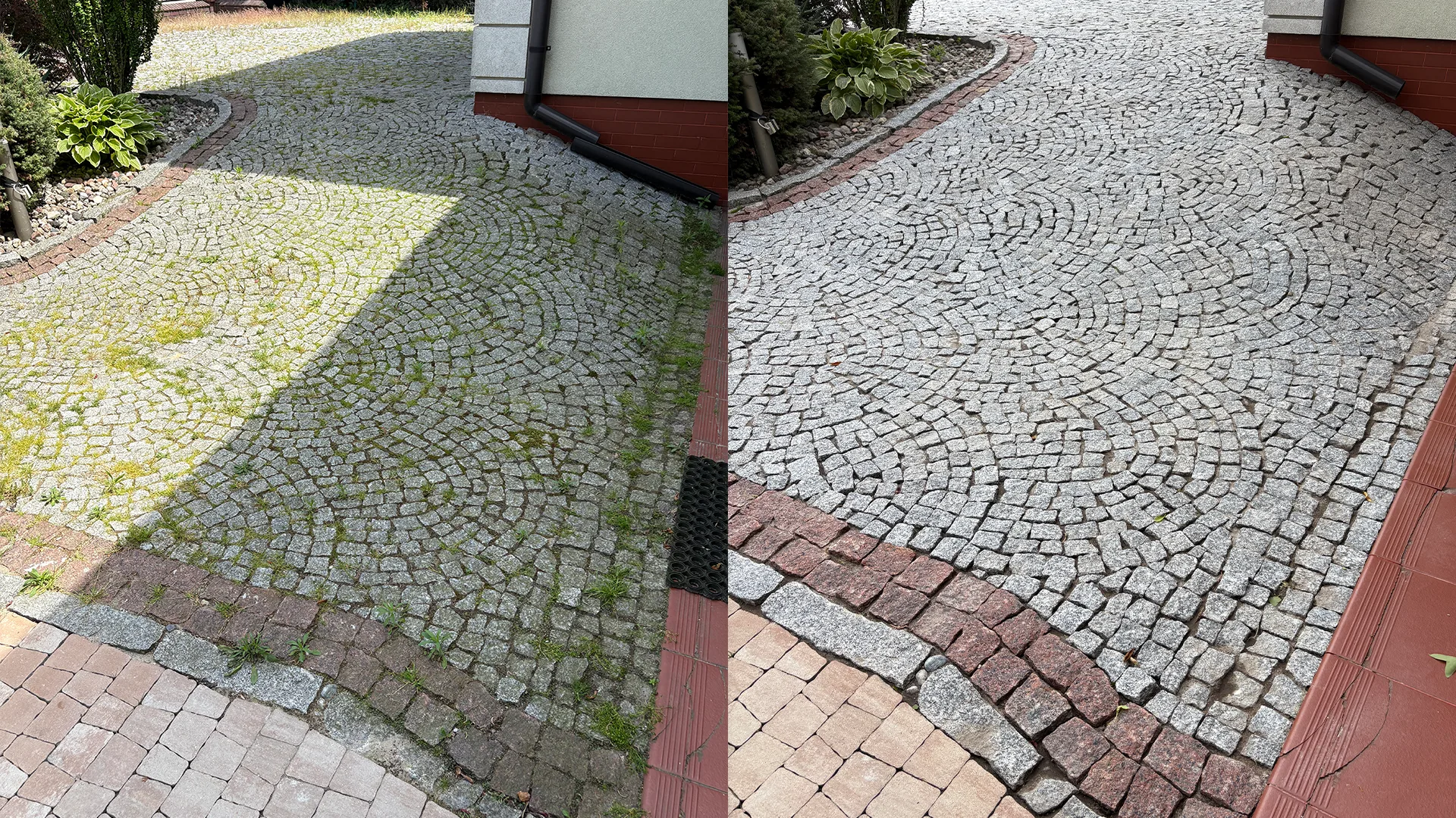 mycie kostki myjką ciśnieniową przed i po